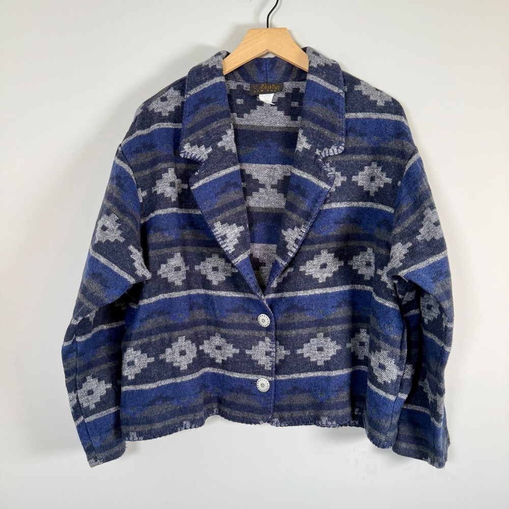 David Paul New York Button Up Aztec Southwestern Rodeo Print Blazer Jacket Large